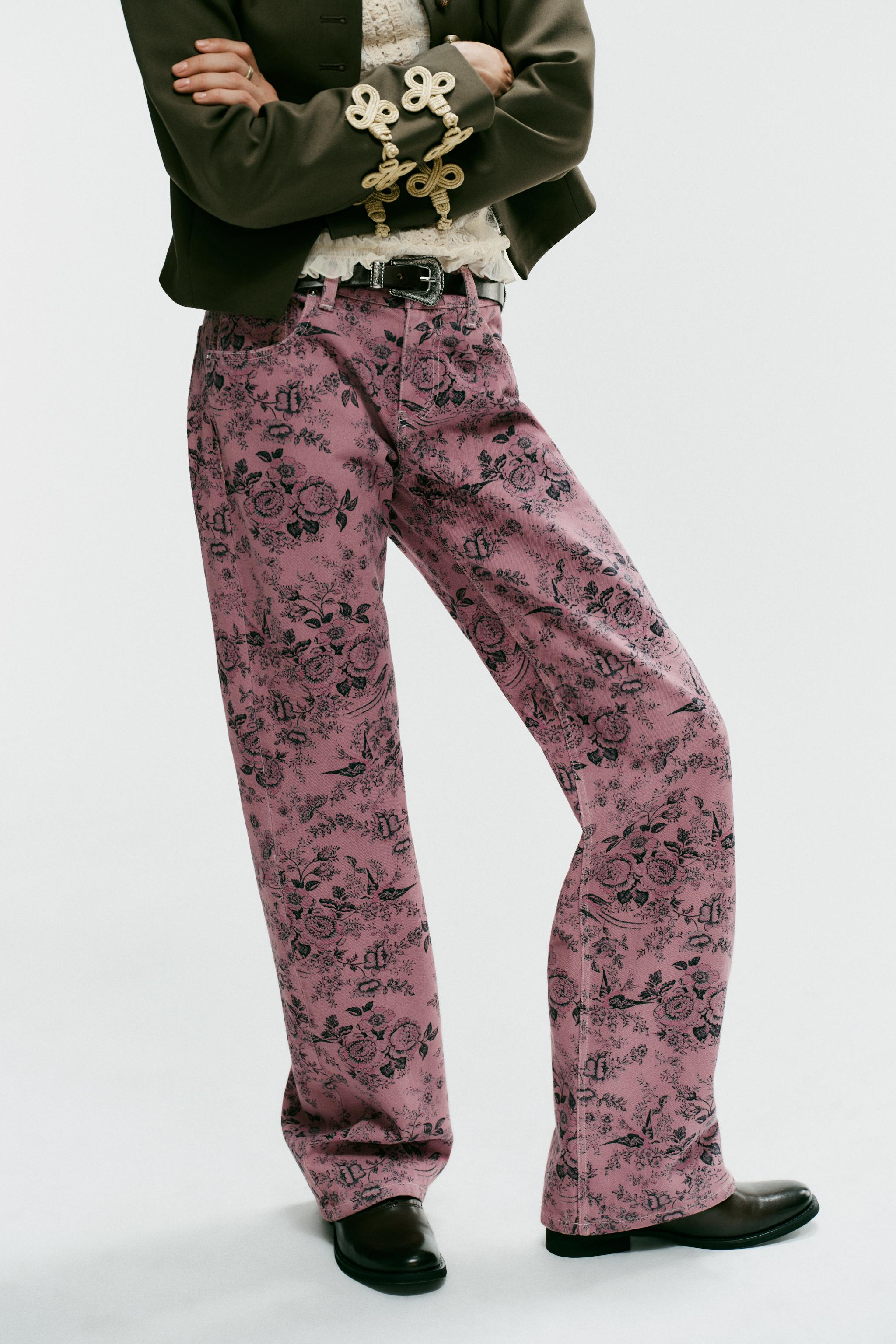 TRF LOW-RISE WIDE-LEG FLORAL JEANS
